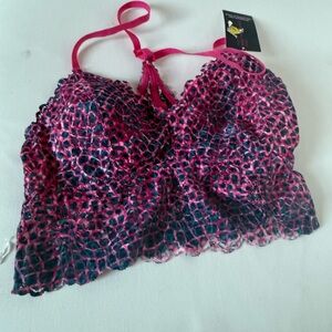 Women's Pink and Black Lace Bralette